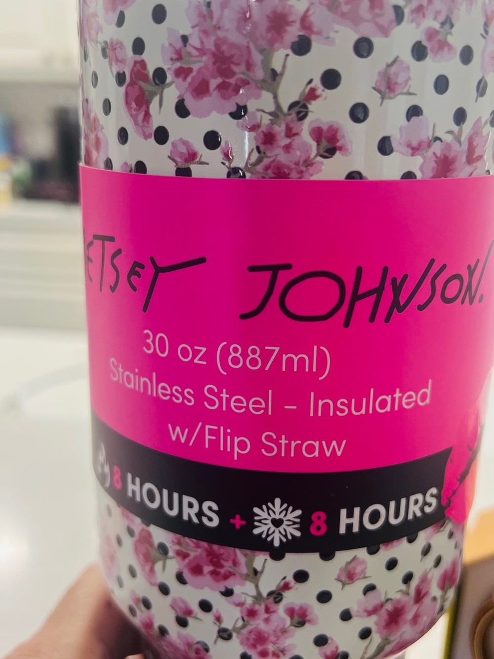 Betsey Johnson Floral Polka Dot Insulated Tumbler in Pink and White